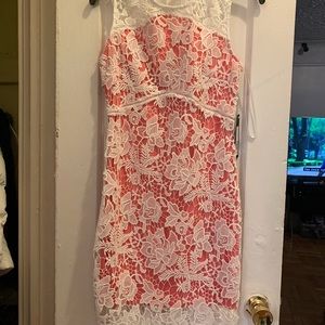 Bebe asymmetrical lace dress sleeveless coral